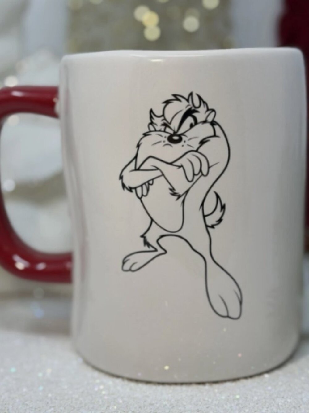 Rae Dunn LOVER NOT A BITER Tasmanian Devil Looney Tunes Double Sided Mug New